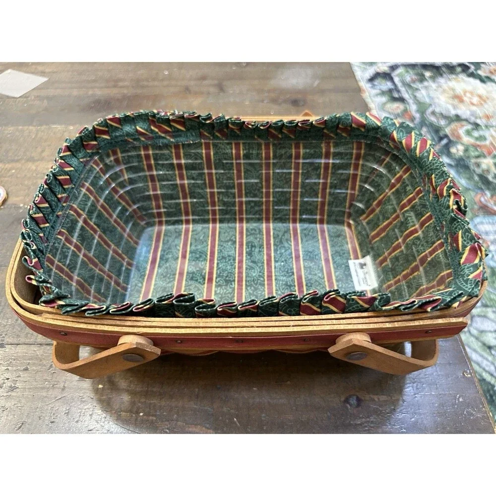 1996 Longaberger Christmas Collection Holiday Cheer Basket Set Imperial Stripe
